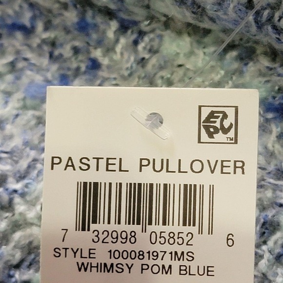 Style & Co V-Neck Dolman-Sleeve Sweater Whimsy Pom Blue M - Picture 3 of 3